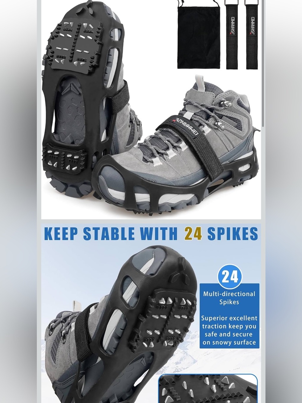 Ice Cleats Snow Traction Cleats Ice Shoes 24 Studs Crampons for Boots and Shoes